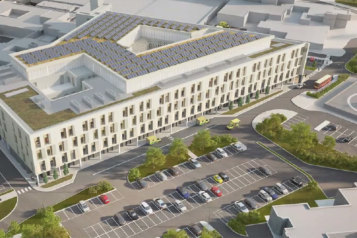 An artist's impression of the proposed plan for Royal Shrewsbury Hospital, showing a cleaner look and additional structures